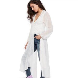 🆕 EXPRESS ROCKY BARNES White DOT SHEER BUTTON FRONT KIMONO DRESS TOP Cover XXS